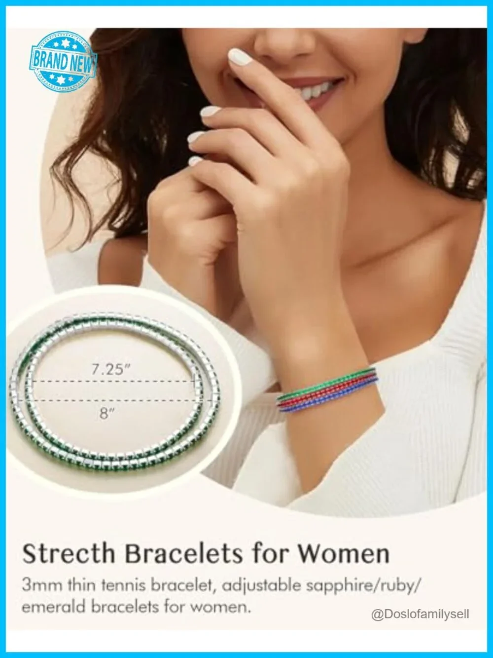 3mm Stretch Tennis Bracelet, 925 Sterling Silver, Adjustable Stackable, Length